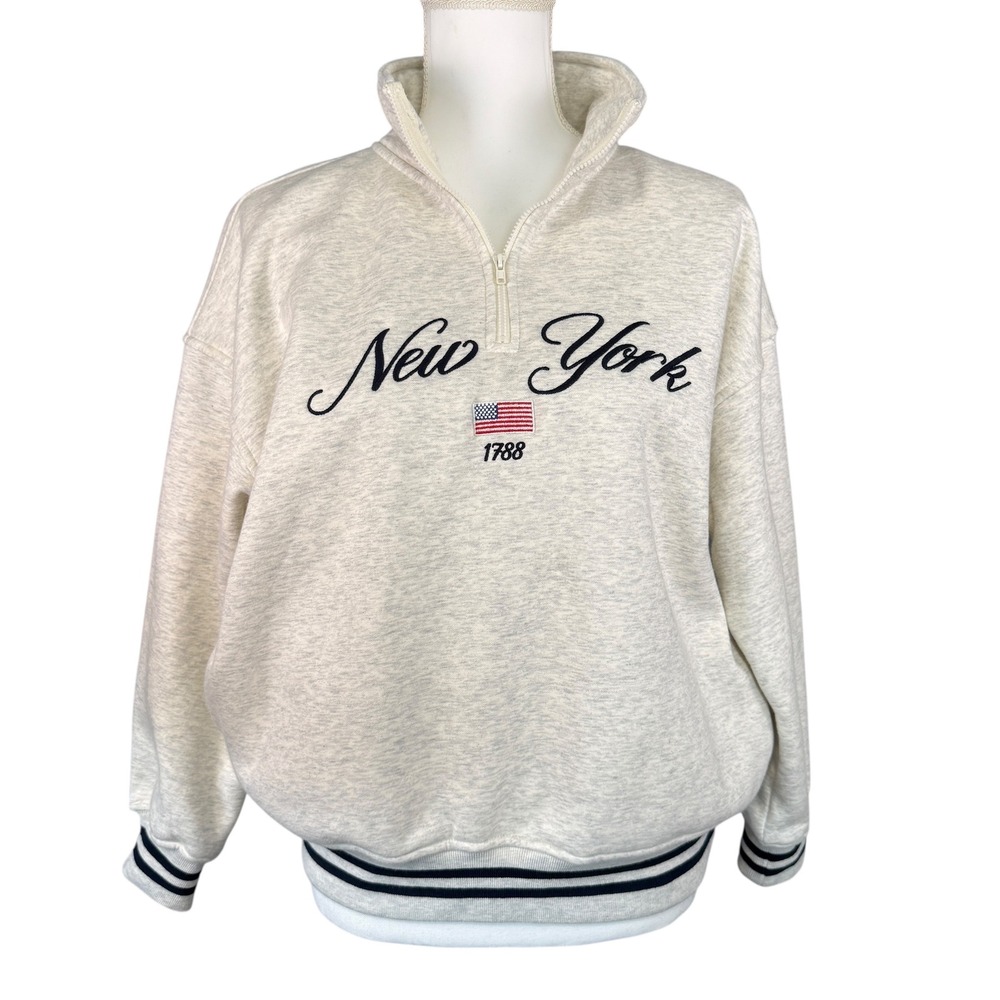Altard State New York 1788 Quarter Zip Pullover Sweatshirt Oatmeal XXS 1T3608-1